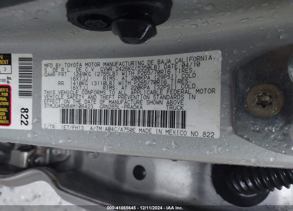 2010 TOYOTA TACOMA DOUBLE CAB PRERUNNER VIN: 3TMJU4GN8AM106423