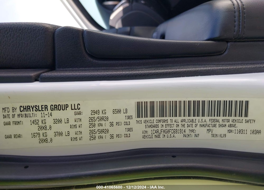 2015 JEEP GRAND CHEROKEE ALTITUDE VIN: 1C4RJFAG0FC691914