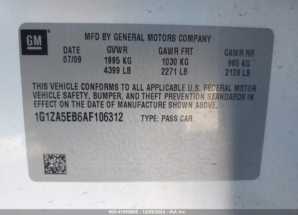 2010 CHEVROLET MALIBU VIN: 1G1ZA5EB6AF106312