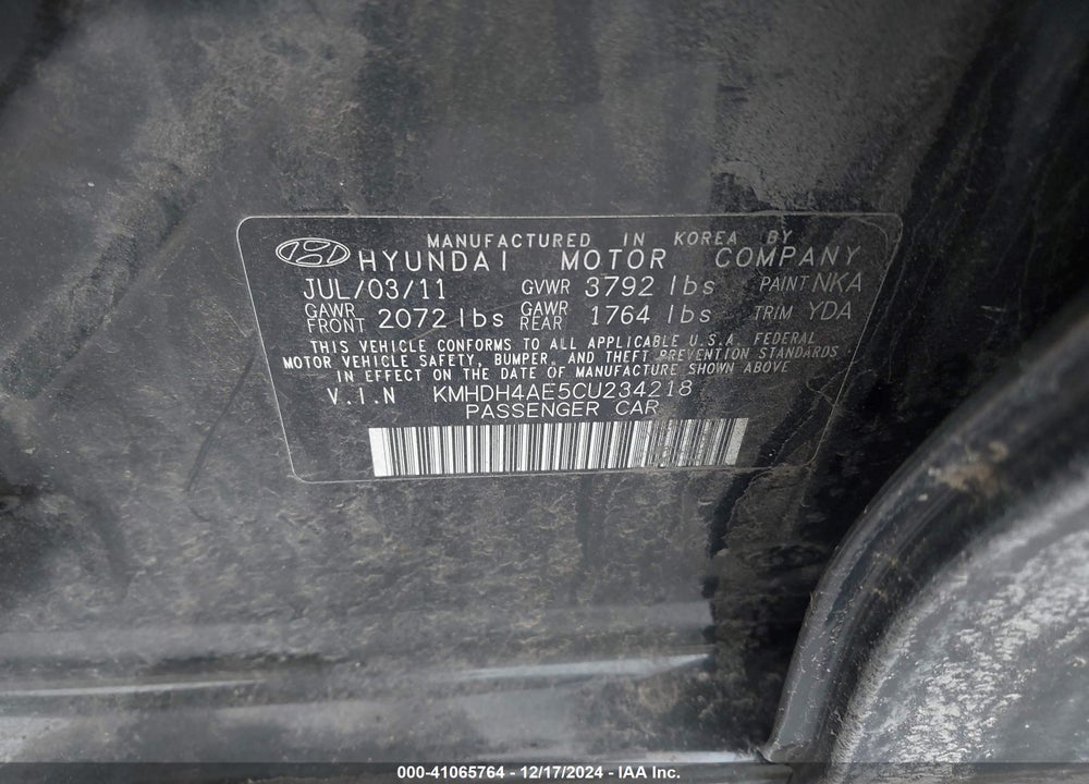 2012 HYUNDAI ELANTRA GLS (ULSAN PLANT) VIN: KMHDH4AE5CU234218