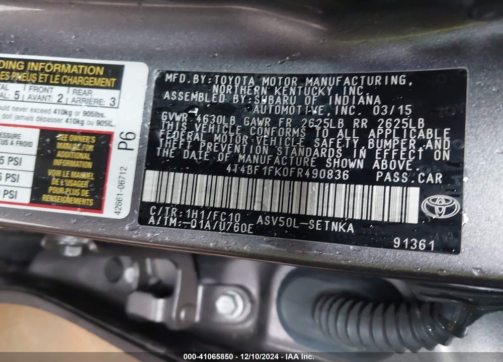 2015 TOYOTA CAMRY LE VIN: 4T4BF1FK0FR490836