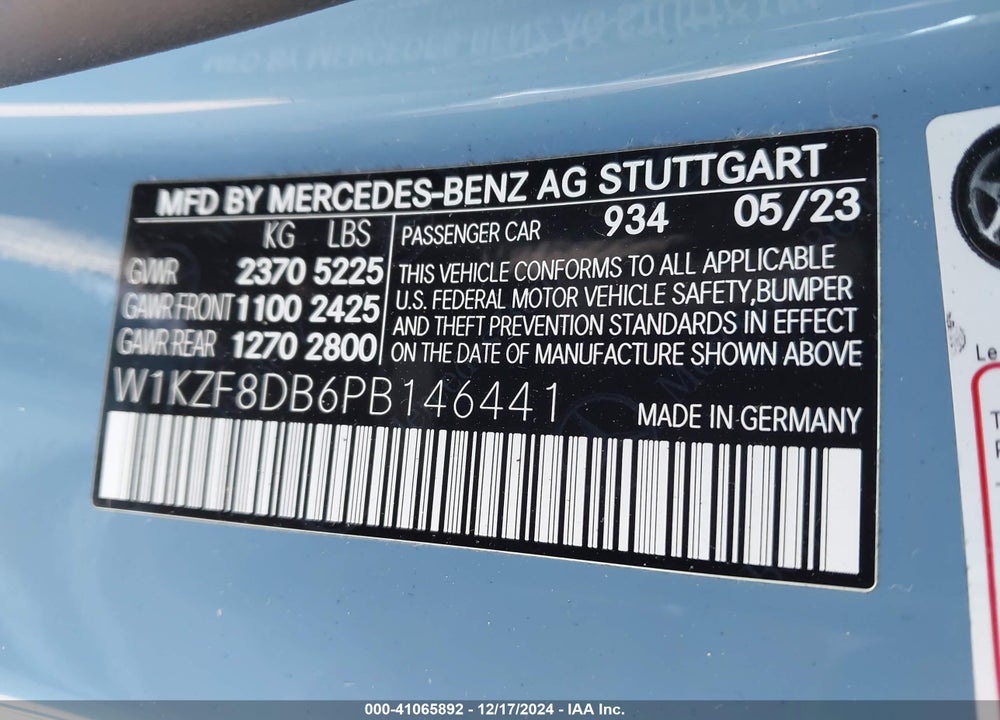 2023 MERCEDES-BENZ E 350 VIN: W1KZF8DB6PB146441