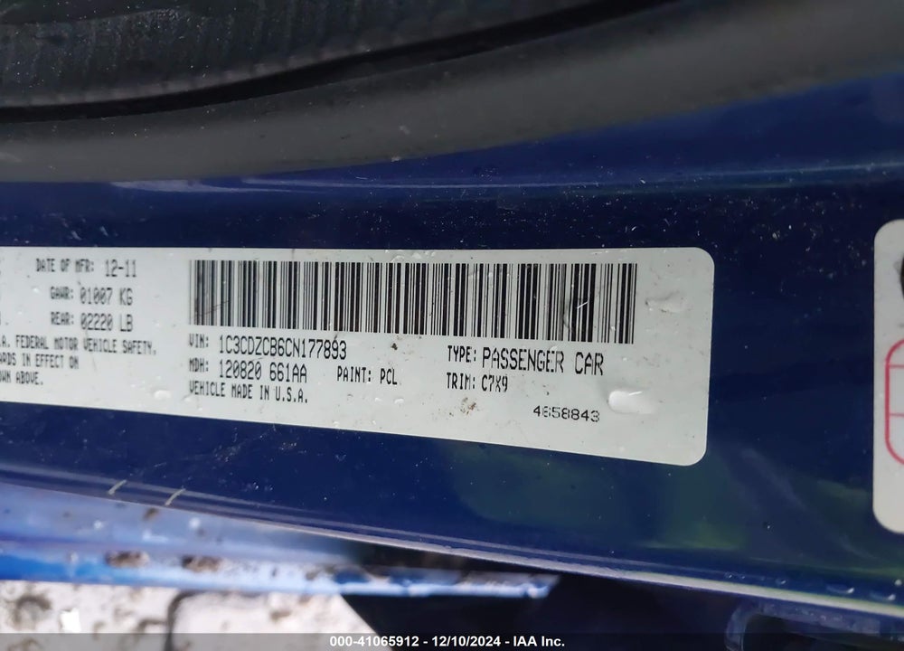 2012 DODGE AVENGER SXT VIN: 1C3CDZCB6CN177893