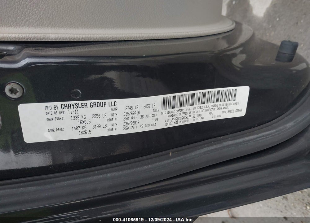 2012 DODGE GRAND CARAVAN SXT VIN: 2C4RDGCGXCR178196