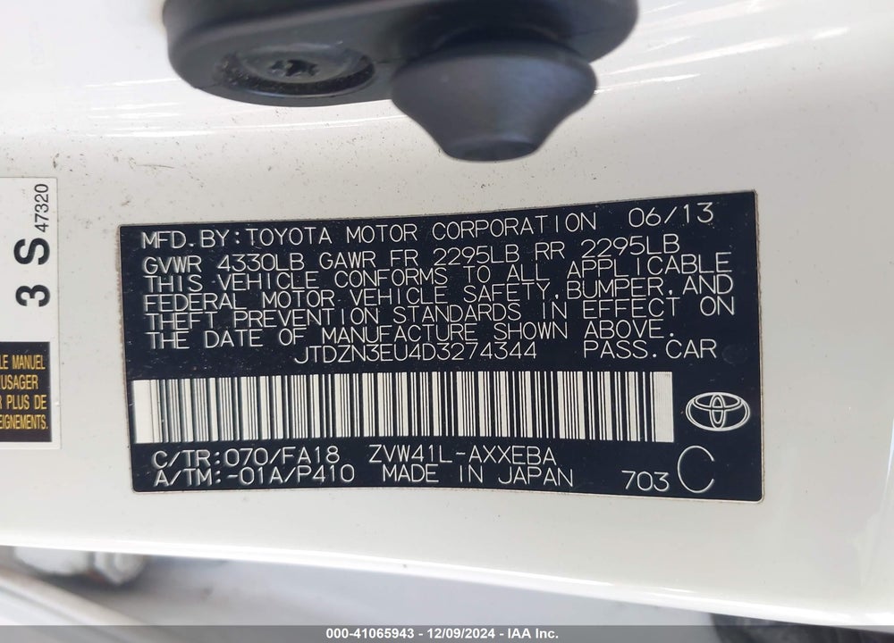 2013 TOYOTA PRIUS V THREE VIN: JTDZN3EU4D3274344