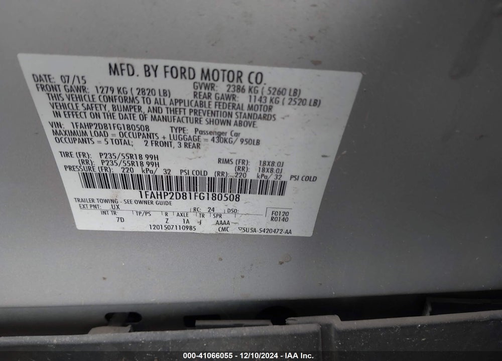 2015 FORD TAURUS SE VIN: 1FAHP2D81FG180508