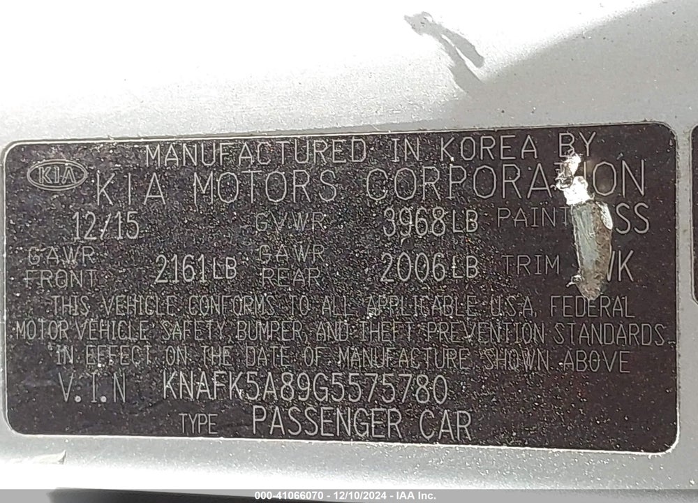 2016 KIA FORTE LX VIN: KNAFK5A89G5575780
