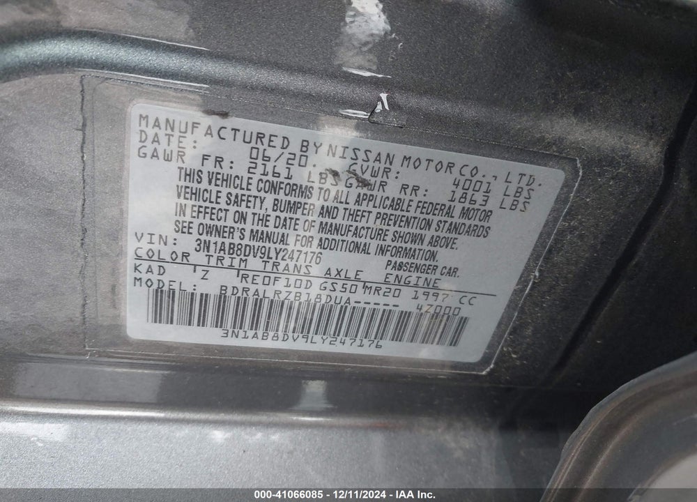 2020 NISSAN SENTRA SR XTRONIC CVT VIN: 3N1AB8DV9LY247176