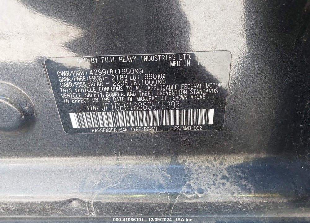 2008 SUBARU IMPREZA 2.5I VIN: JF1GE61688G515293