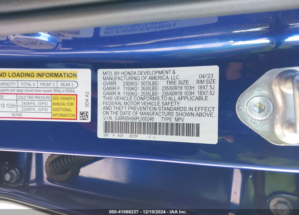 2023 HONDA CR-V HYBRID SPORT VIN: 5J6RS5H56PL000246