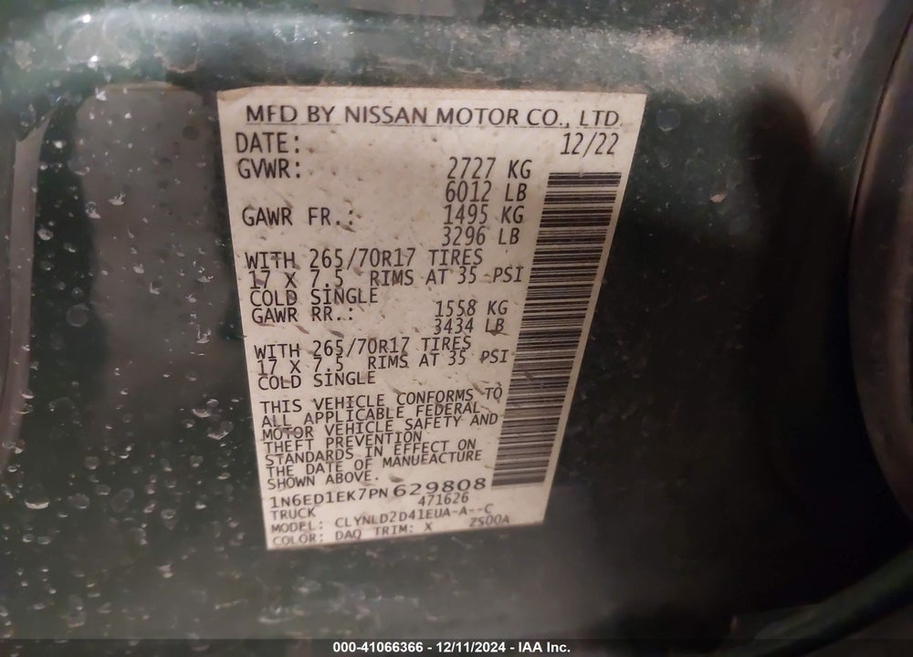 2023 NISSAN FRONTIER PRO-4X 4X4 VIN: 1N6ED1EK7PN629808