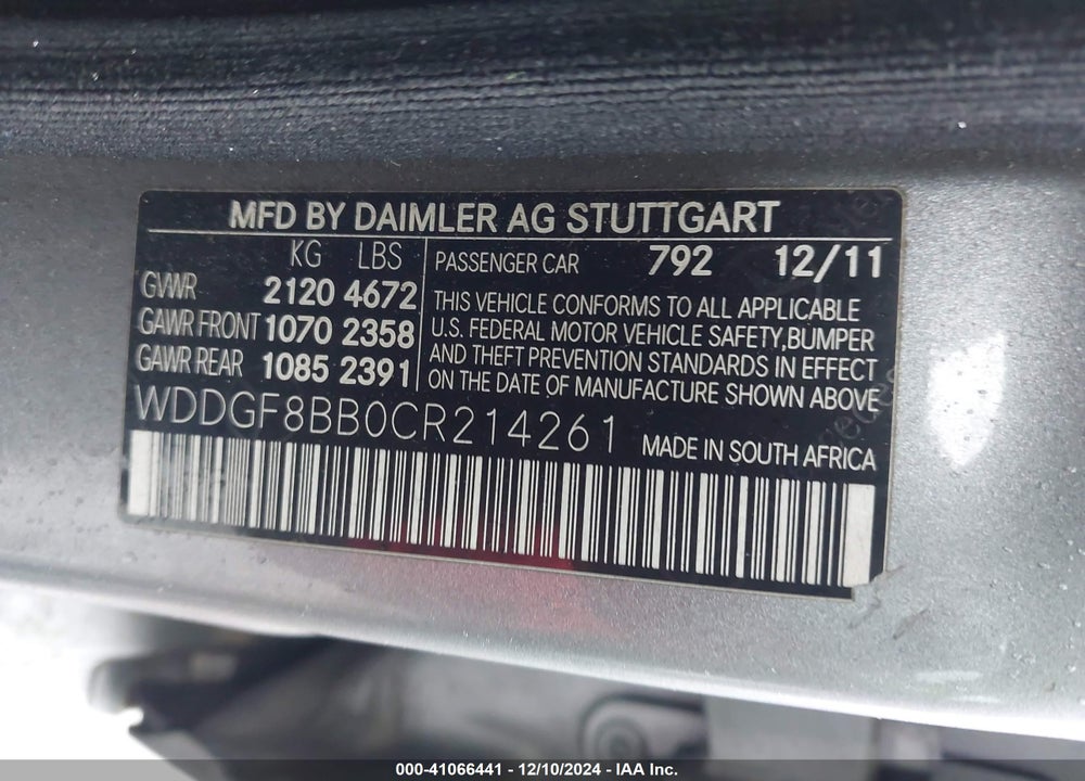 2012 MERCEDES-BENZ C 300 LUXURY 4MATIC/SPORT 4MATIC VIN: WDDGF8BB0CR214261