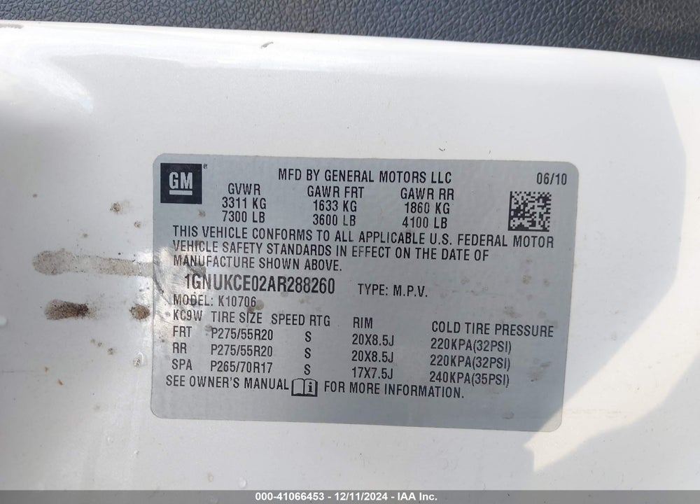 2010 CHEVROLET TAHOE LTZ VIN: 1GNUKCE02AR288260