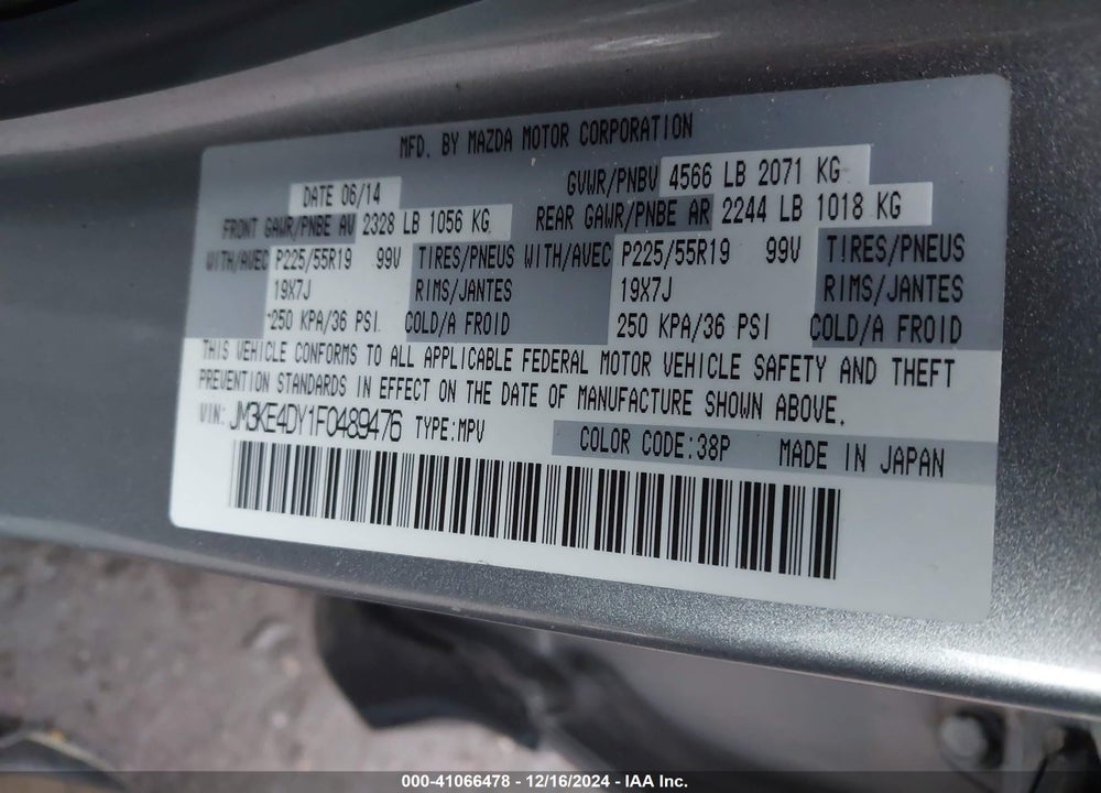 2015 MAZDA CX-5 GRAND TOURING VIN: JM3KE4DY1F0489476