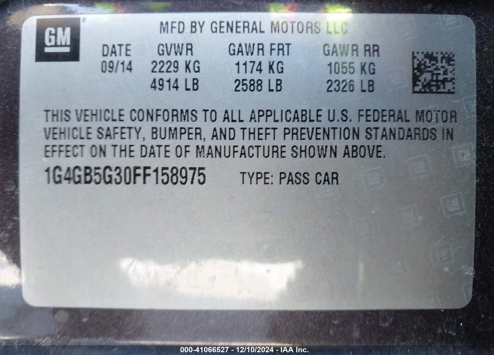 2015 BUICK LACROSSE LEATHER VIN: 1G4GB5G30FF158975