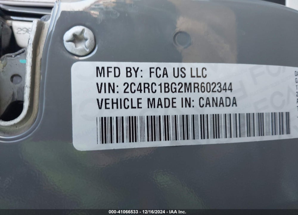 2021 CHRYSLER PACIFICA TOURING L VIN: 2C4RC1BG2MR602344
