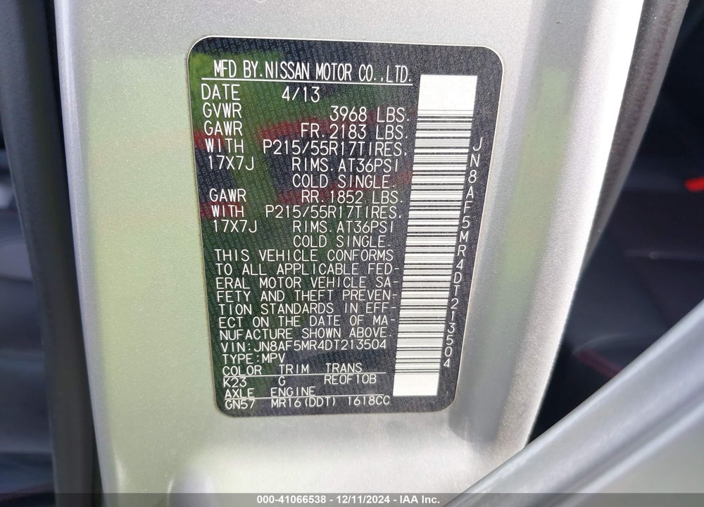 2013 NISSAN JUKE SL VIN: JN8AF5MR4DT213504