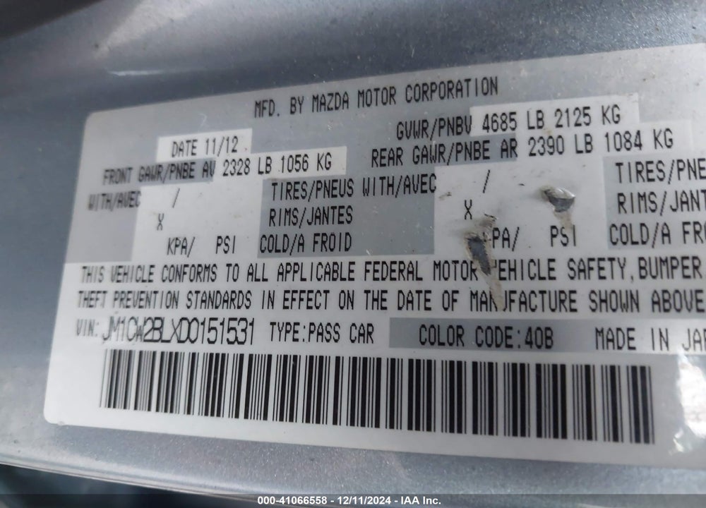 2013 MAZDA 5 SPORT VIN: JM1CW2BLXD0151531