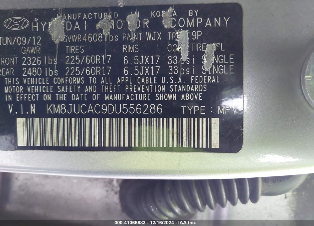 2013 HYUNDAI TUCSON GLS VIN: KM8JUCAC9DU556286