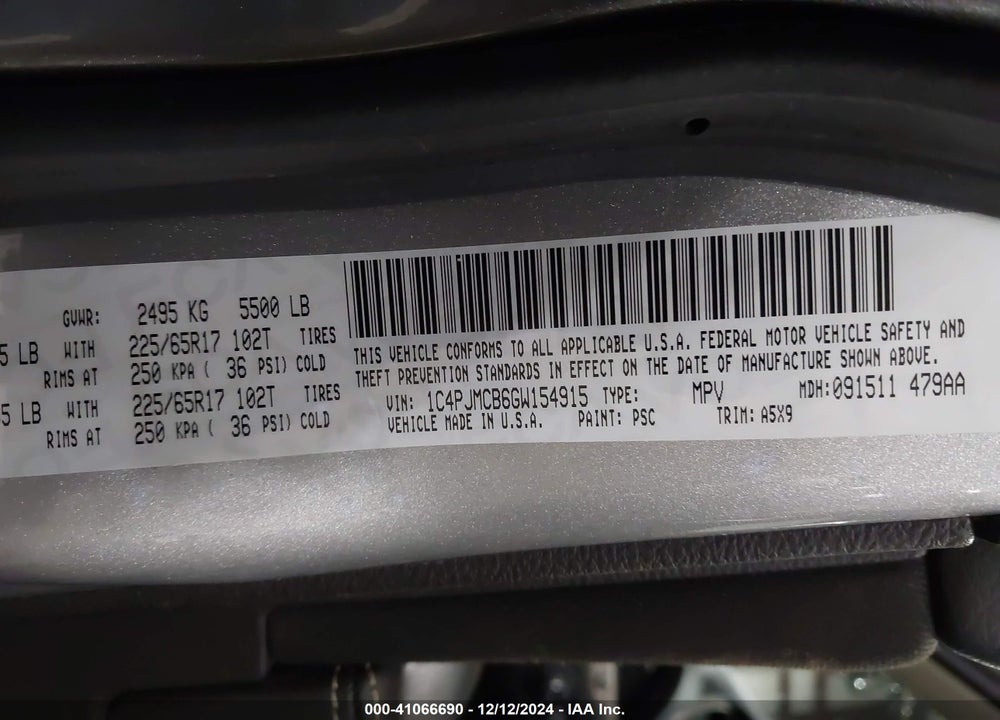 2016 JEEP CHEROKEE LATITUDE VIN: 1C4PJMCB6GW154915