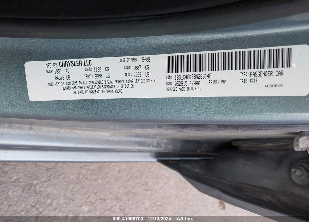 2008 DODGE AVENGER SE VIN: 1B3LC46K68N286148