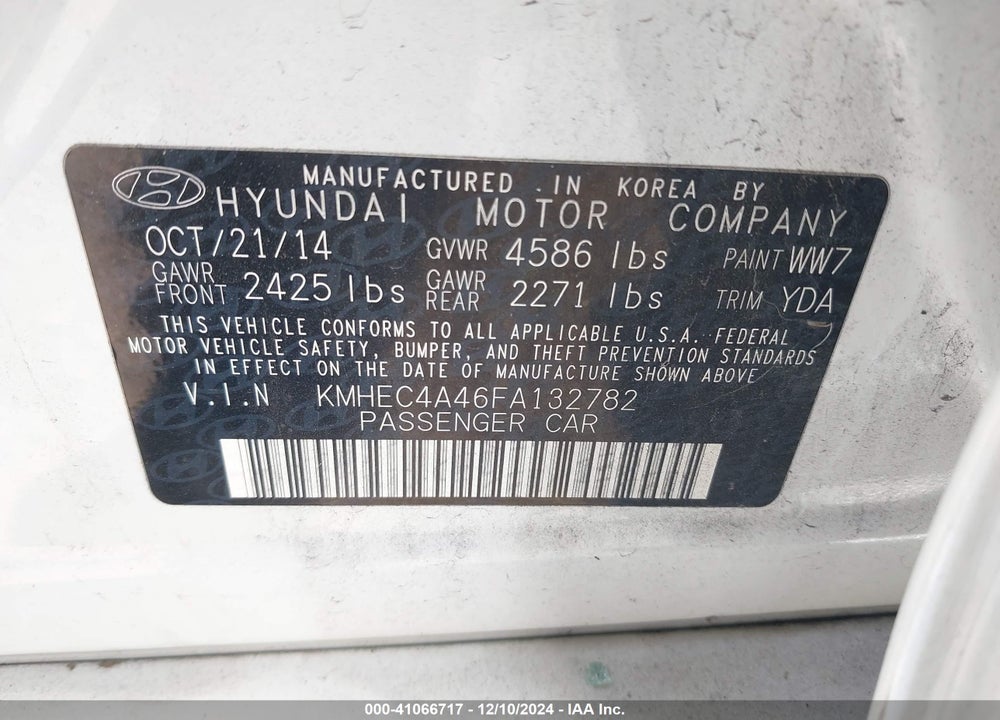2015 HYUNDAI SONATA HYBRID VIN: KMHEC4A46FA132782