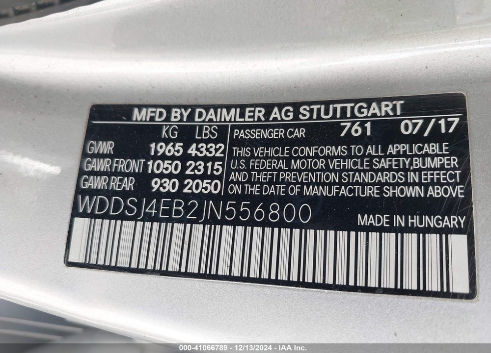 2018 MERCEDES-BENZ CLA 250 VIN: WDDSJ4EB2JN556800