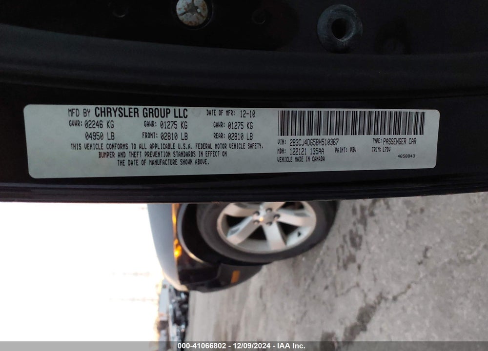 2011 DODGE CHALLENGER VIN: 2B3CJ4DG5BH510367