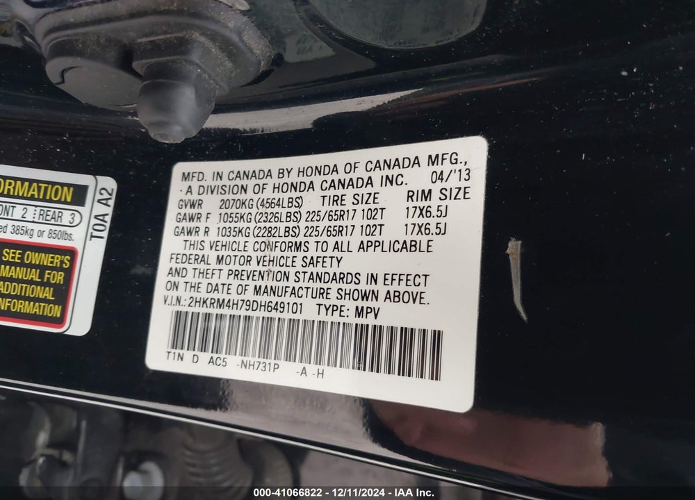 2013 HONDA CR-V EX-L VIN: 2HKRM4H79DH649101