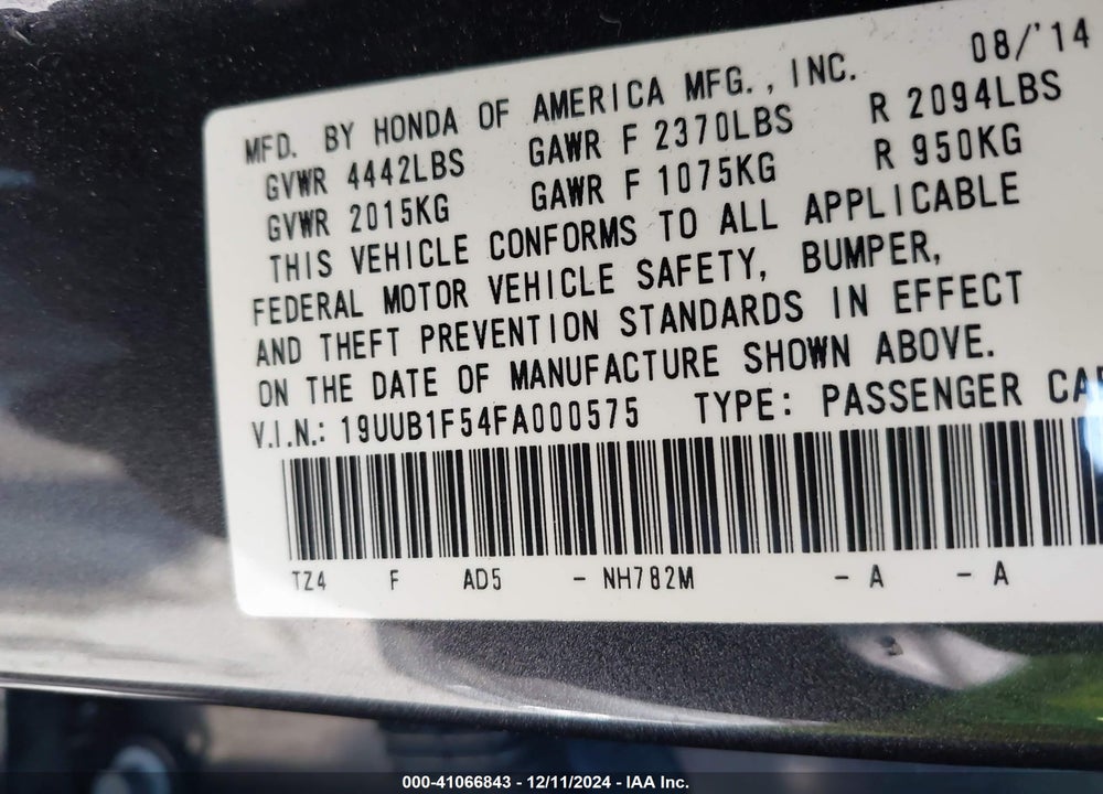 2015 ACURA TLX TECH VIN: 19UUB1F54FA000575