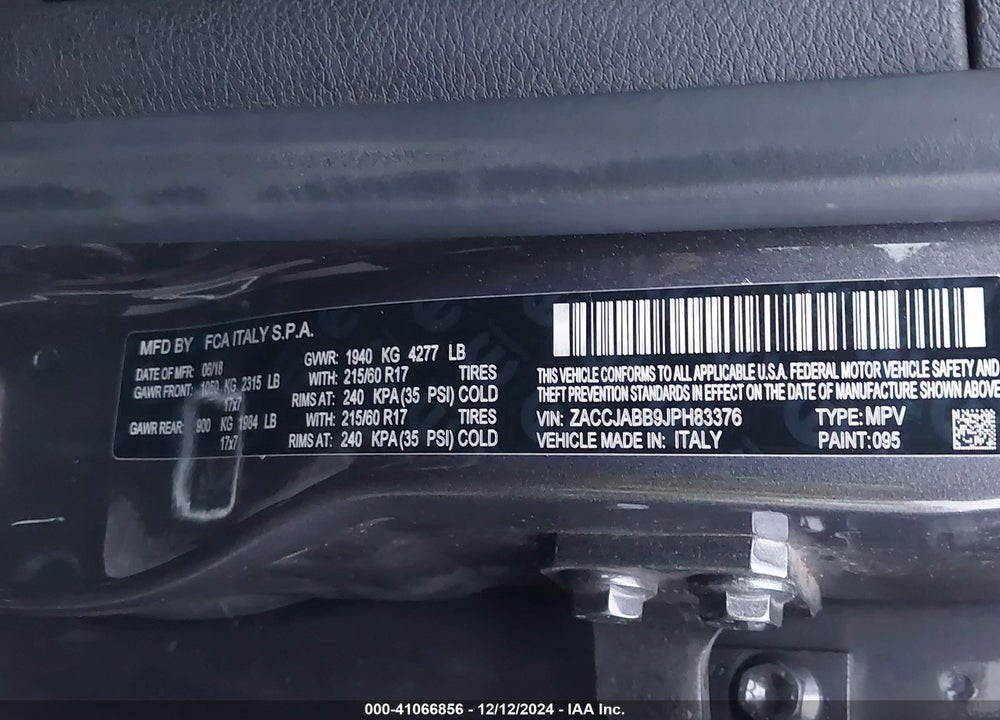 2018 JEEP RENEGADE LATITUDE FWD VIN: ZACCJABB9JPH83376