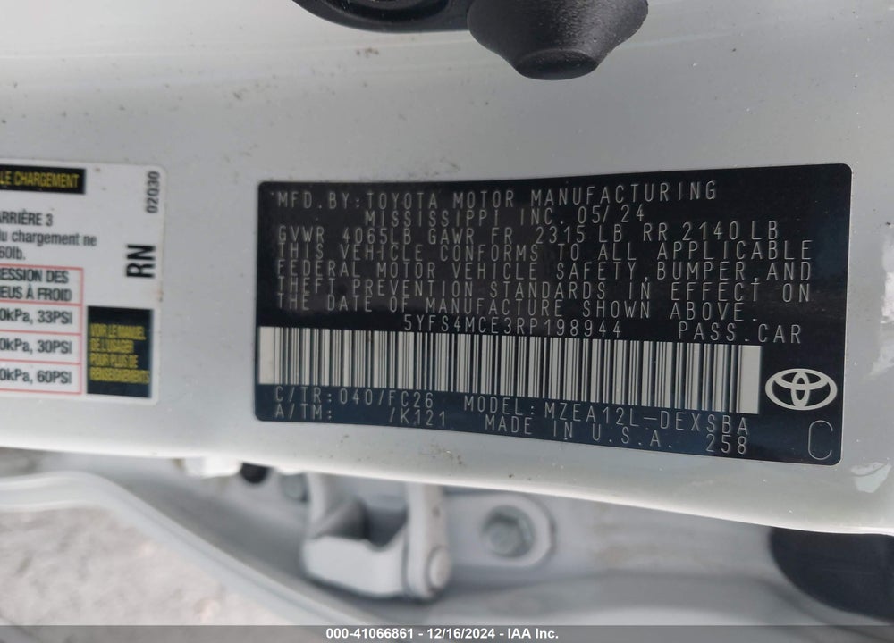2024 TOYOTA COROLLA SE VIN: 5YFS4MCE3RP198944