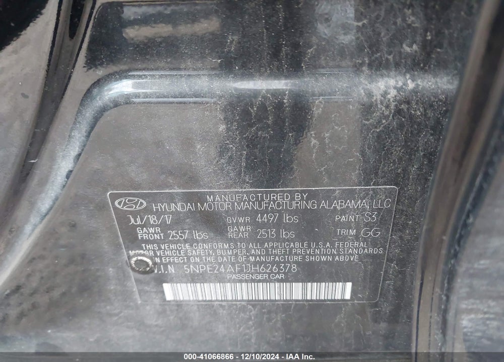 2018 HYUNDAI SONATA SE VIN: 5NPE24AF1JH626378