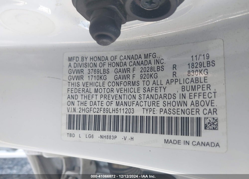 2020 HONDA CIVIC SPORT VIN: 2HGFC2F89LH511203