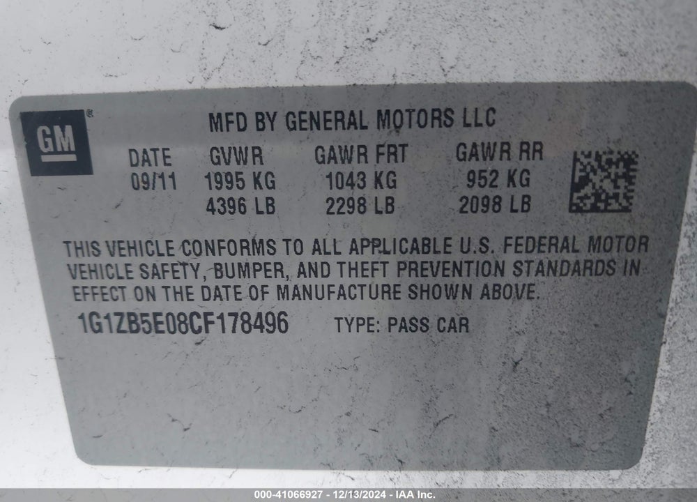 2012 CHEVROLET MALIBU LS VIN: 1G1ZB5E08CF178496