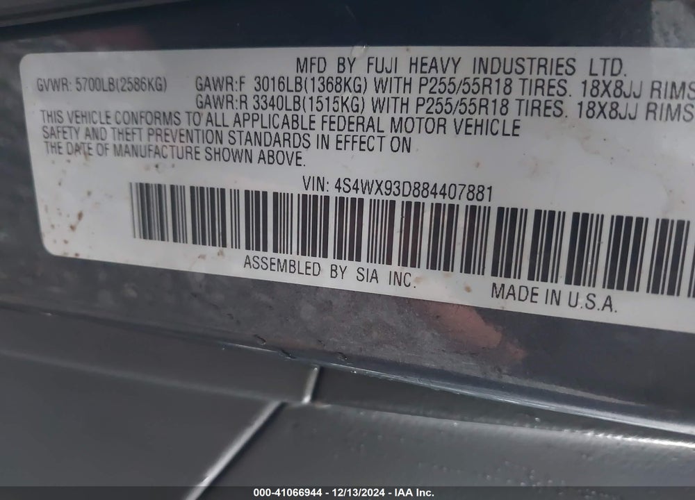 2008 SUBARU TRIBECA LIMITED 5-PASSENGER VIN: 4S4WX93D884407881