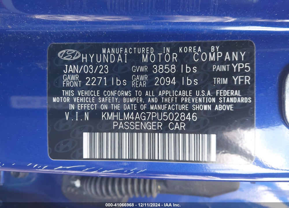 2023 HYUNDAI ELANTRA VIN: KMHLM4AG7PU502846