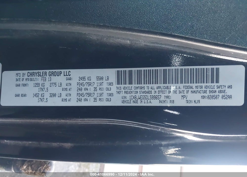 2013 JEEP WRANGLER UNLIMITED MOAB VIN: 1C4BJWEG5DL599657