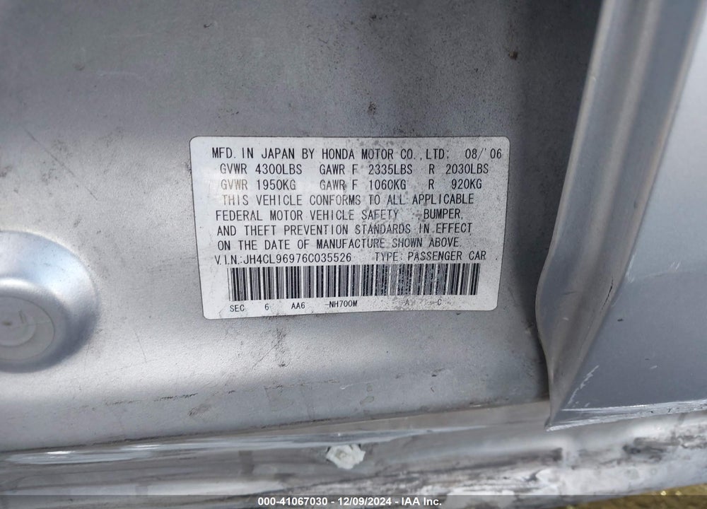 2006 ACURA TSX VIN: JH4CL96976C035526