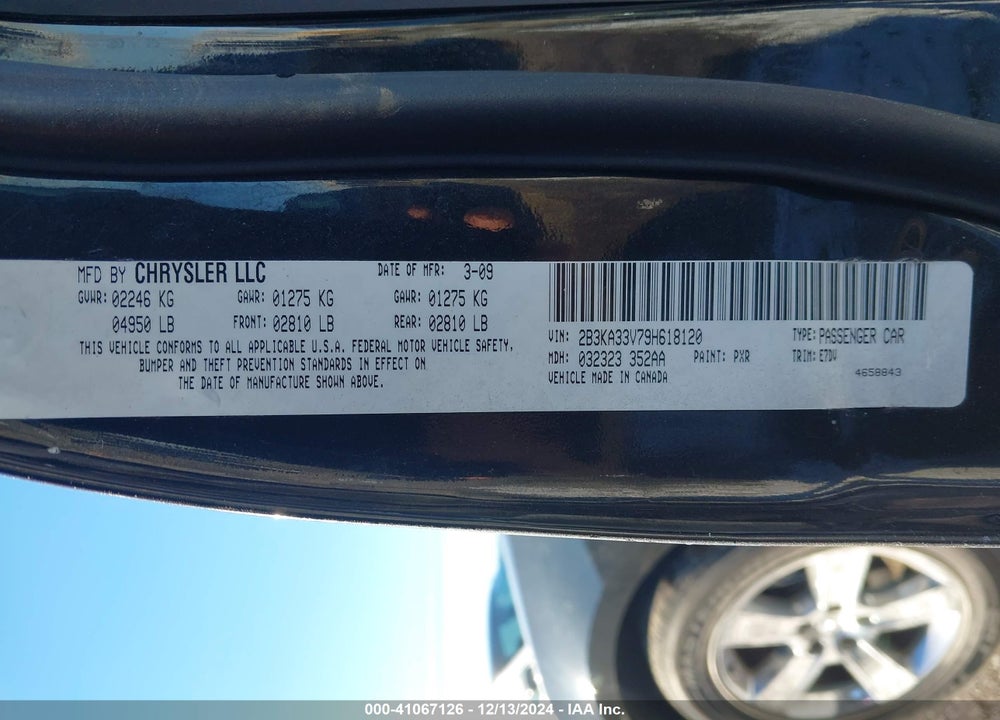 2009 DODGE CHARGER SXT VIN: 2B3KA33V79H618120