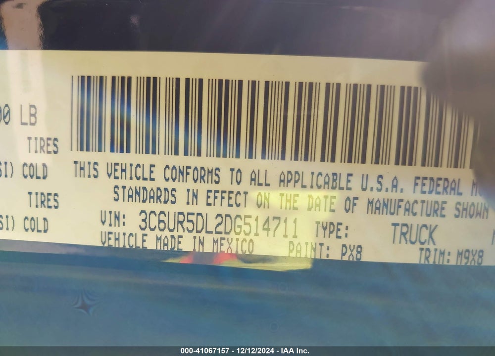 2013 RAM 2500 BIG HORN VIN: 3C6UR5DL2DG514711