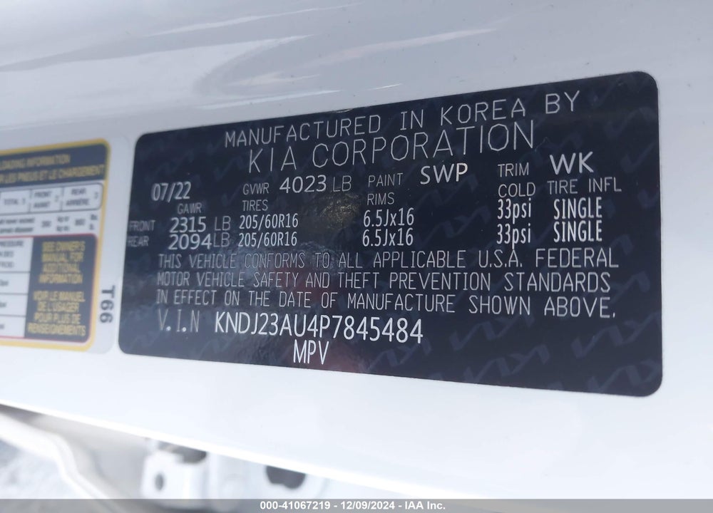 2023 KIA SOUL LX VIN: KNDJ23AU4P7845484