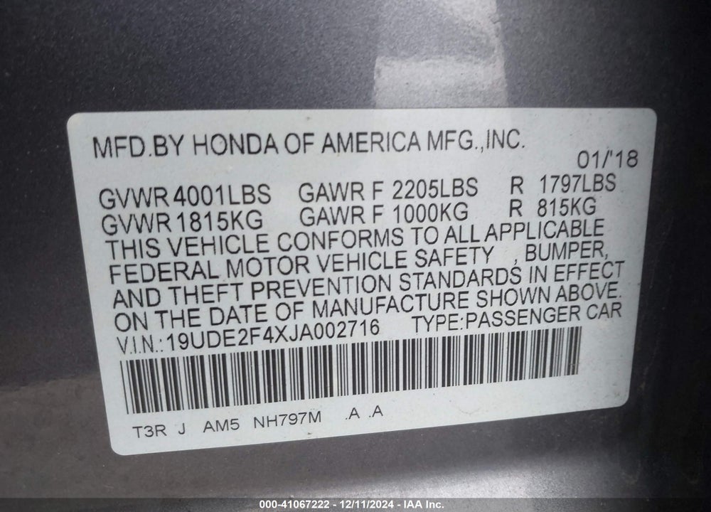 2018 ACURA ILX SPECIAL EDITION VIN: 19UDE2F4XJA002716