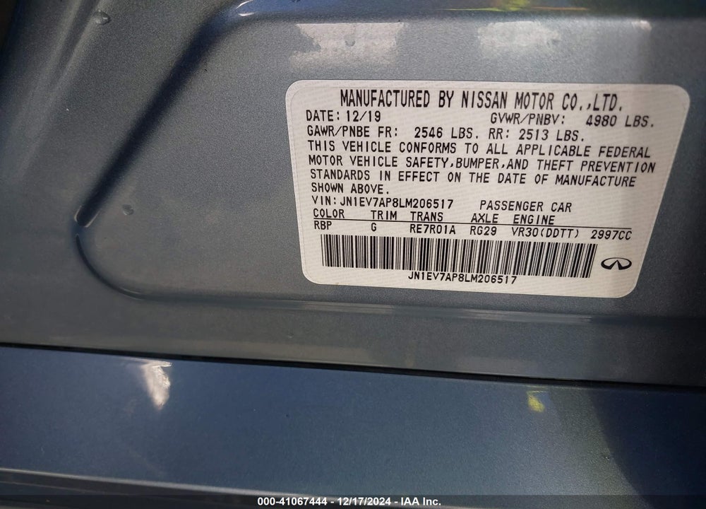 2020 INFINITI Q50 VIN: JN1EV7AP8LM206517