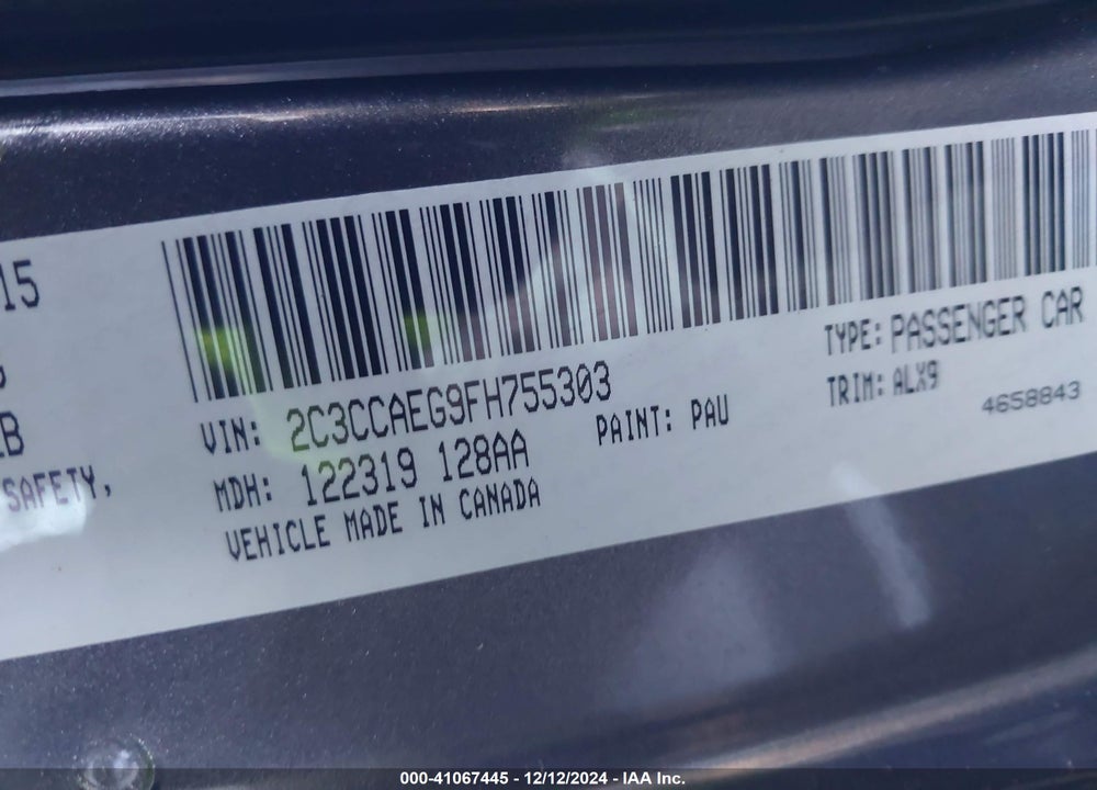 2015 CHRYSLER 300C VIN: 2C3CCAEG9FH755303