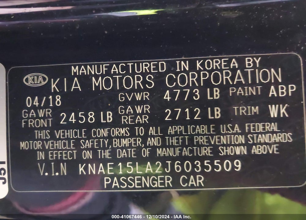 2018 KIA STINGER VIN: KNAE15LA2J6035509