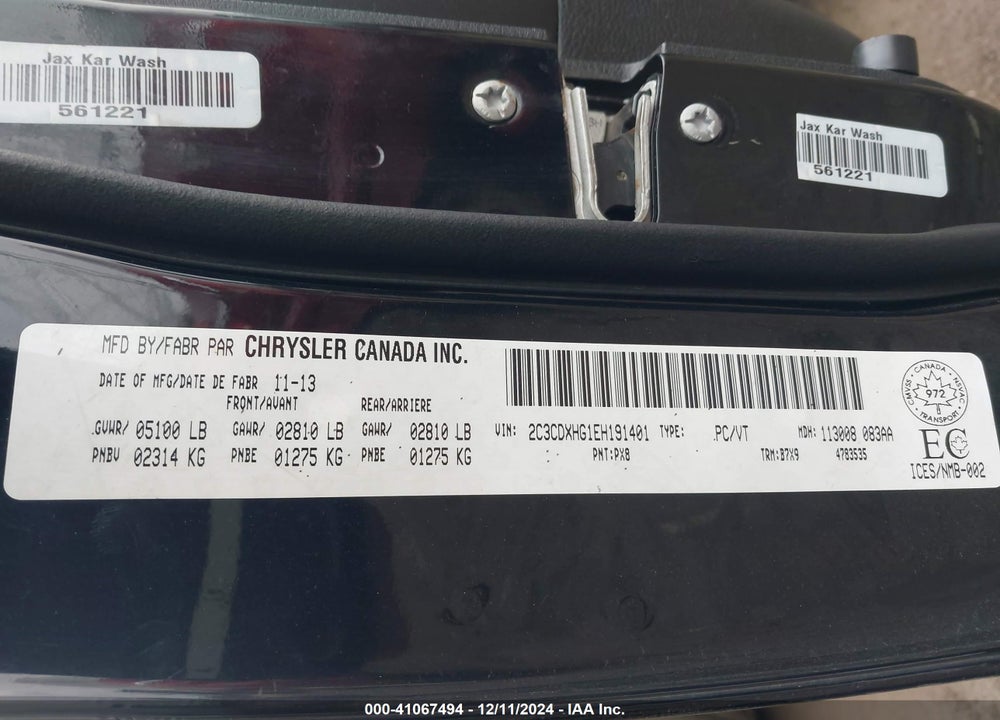 2014 DODGE CHARGER VIN: 2C3CDXHG1EH191401