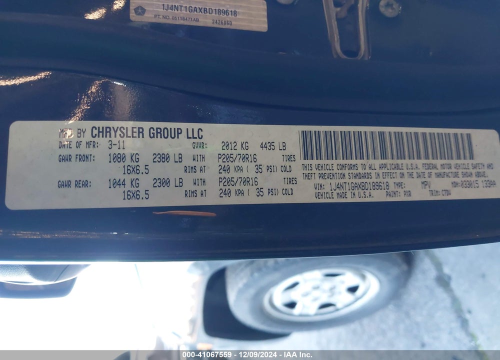 2011 JEEP PATRIOT SPORT VIN: 1J4NT1GAXBD189618