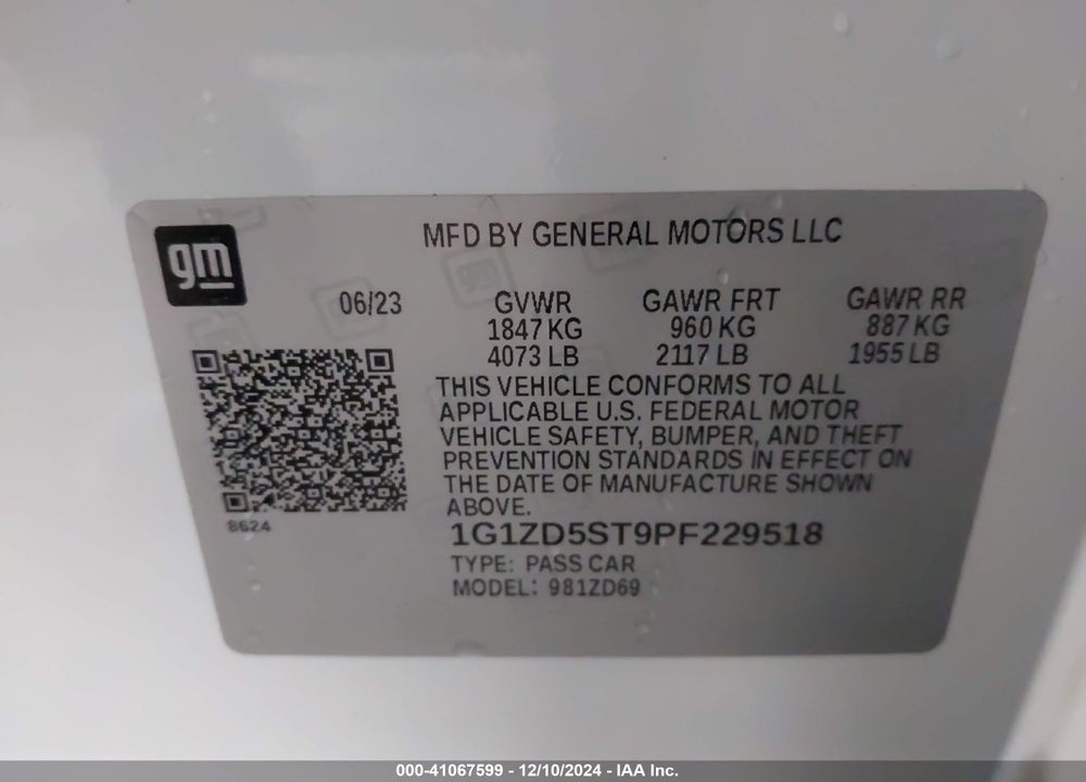 2023 CHEVROLET MALIBU FWD 1LT VIN: 1G1ZD5ST9PF229518