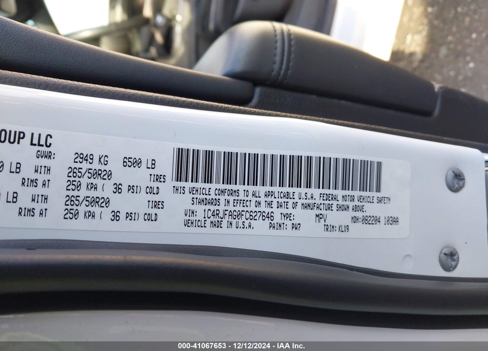 2015 JEEP GRAND CHEROKEE ALTITUDE VIN: 1C4RJFAG0FC627646